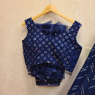 Midnight Blue Chevron Lehenga