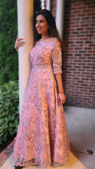 Pink sequined lace Gown