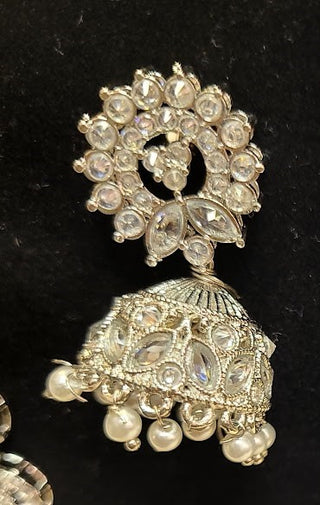 White american diamond Necklace set with maang tikka and jhumki's