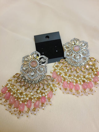 Blush Pink floral kundan and CZ statement earrings