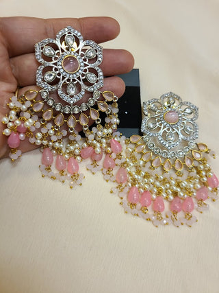 Blush Pink floral kundan and CZ statement earrings