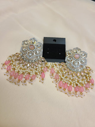 Blush Pink floral kundan and CZ statement earrings