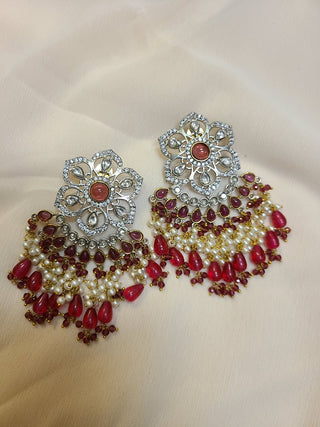 Red floral kundan and ruby statement earrings