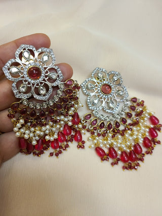 Red floral kundan and ruby statement earrings
