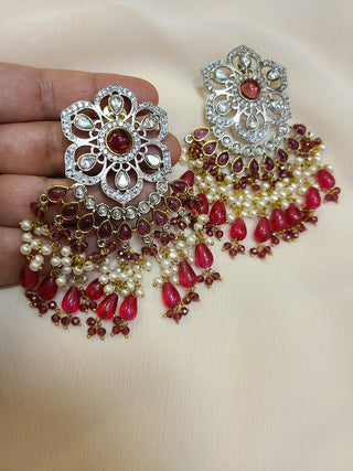 Red floral kundan and ruby statement earrings