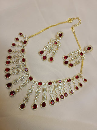 Mohe Ruby and American Diamonds set in Gold Finish