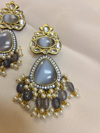 Grey MoonStone and Kundan Dangler earrings