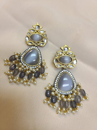 Grey MoonStone and Kundan Dangler earrings