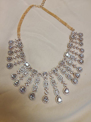 Mohe White AD Necklace set in Gold finish