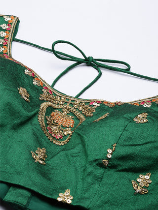 silk embroidered lehenga in lime green with Jaquard dupatta