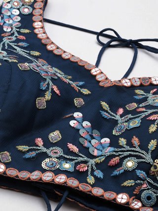 Net Navy Blue Sequin embroidered Lehenga choli