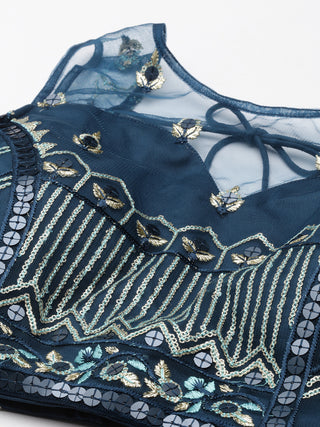 Midnight Navy Blue honey comb pattern sequined net Lehenga set