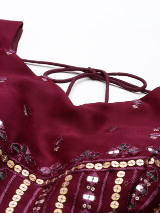 Sequence embroidered Burgundy georgette Lehenga