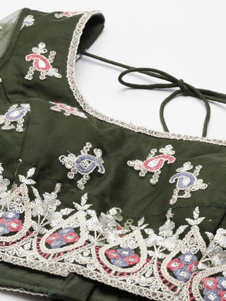 Thread and sequin embroidered green Lehenga