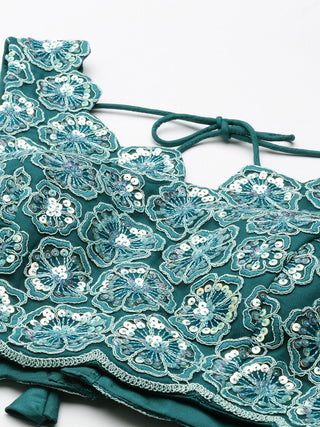 Teal Net flower Sequin embroidered Lehenga