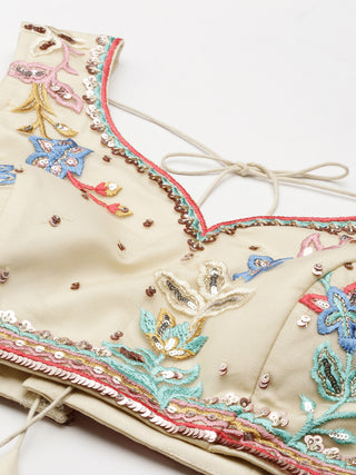 Net Cream multicolor thread and sequin embroidered Lehenga choli