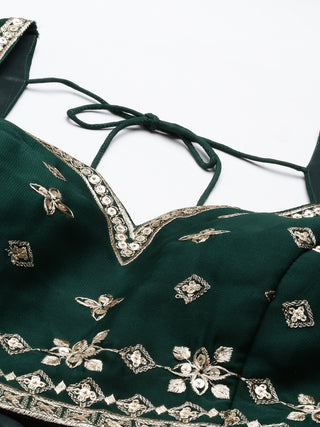 Dark green Georgette gold Sequence work lehenga choli