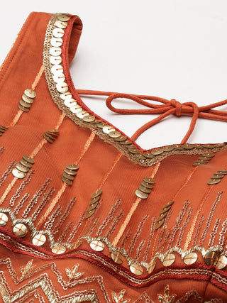 Orange and gold Sequin embroidered Lehenga