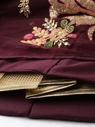 Floral embroidered Burgundy Net Lehenga