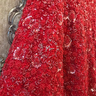 Red Monochrome Indo Western Reception Lehenga