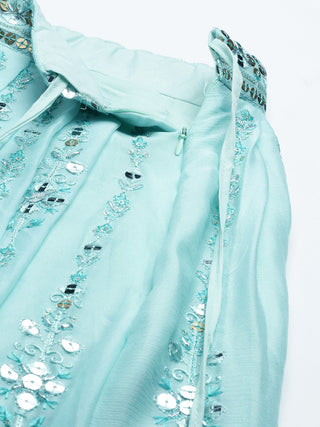 Georgette Sequence embroidered turquoise blue Lehenga