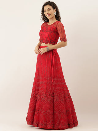 Vivid red Lehenga set