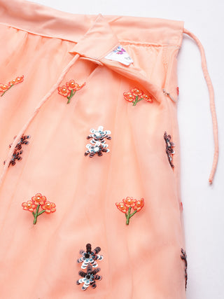 Peach Sequin and pearl embroidered Lehenga
