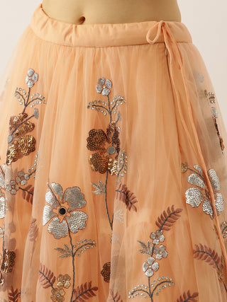 Sequin embroidered peach Net Lehenga