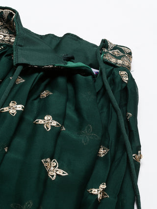 Dark green Georgette gold Sequence work lehenga choli