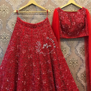 Red Monochrome Indo Western Reception Lehenga