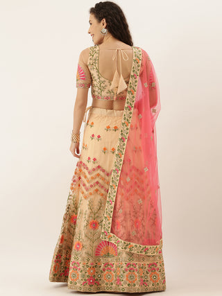 Embroidered Peach Net Lehenga set