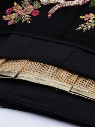 Floral embroidered stone studded Black Net Lehenga