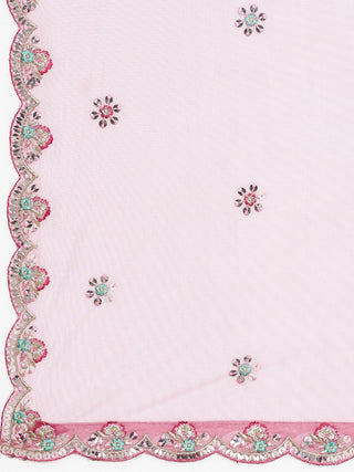Dark Rose thread embroidered net Lehenga