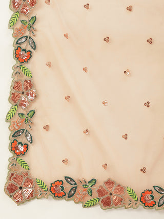Peach multicolor floral Sequin embroidered net Lehenga