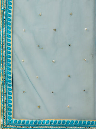 Teal geometric mirror and Sequin pattern embroidered net Lehenga