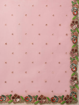 Pink multicolor floral Sequin embroidered net Lehenga