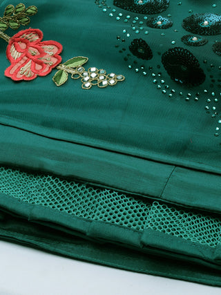 Teal net Lehenga with sequins, crystal mirror, stone work