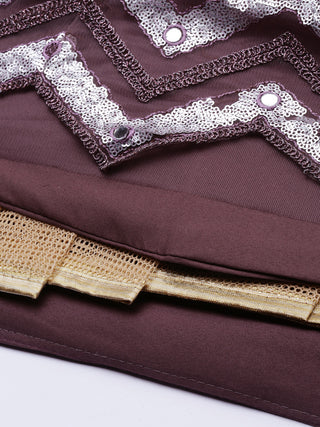 Burgundy Chevron pattern mirror and  sequin work net Lehenga set
