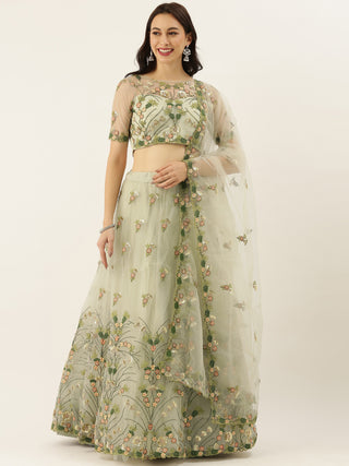 Lime green Lehenga with sequence and bead embroidery