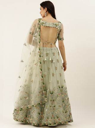 Lime green Lehenga with sequence and bead embroidery