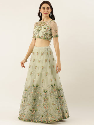 Lime green Lehenga with sequence and bead embroidery