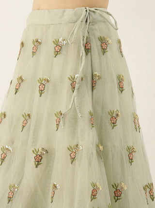 Lime green Lehenga with sequence and bead embroidery