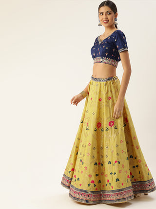 Zari woven Yellow silk lehenga with Sequin embroidery