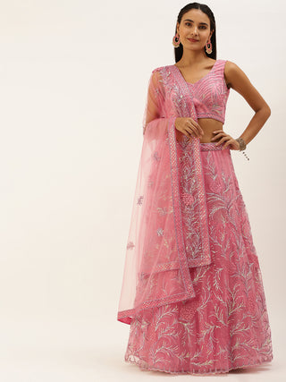 Rouge Pink and silver Sequin embroidered Lehenga