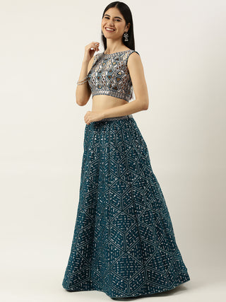 Net Sequin embroidered teal Lehenga