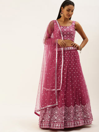 Rose Pink color Sequin embroidered Lehenga
