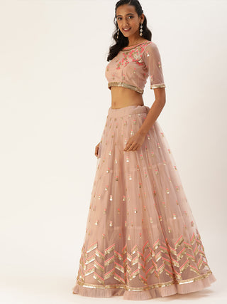 Sequin Peach Net Lehenga set