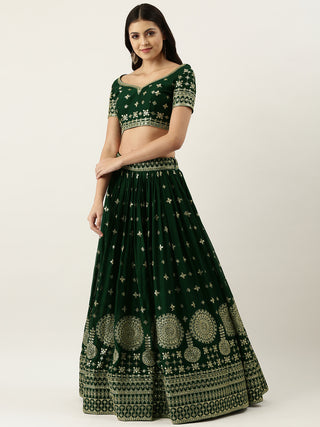Dark green Georgette gold Sequence work lehenga choli