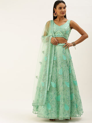 Sea Green and silver Sequin embroidered Lehenga