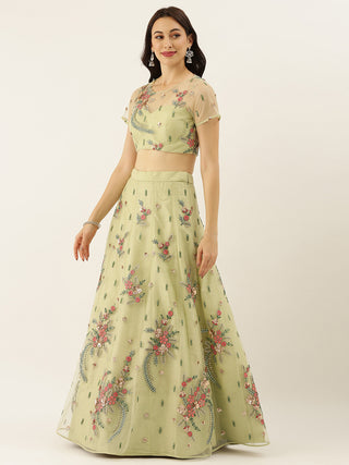 Tea green sequin Net Lehenga set